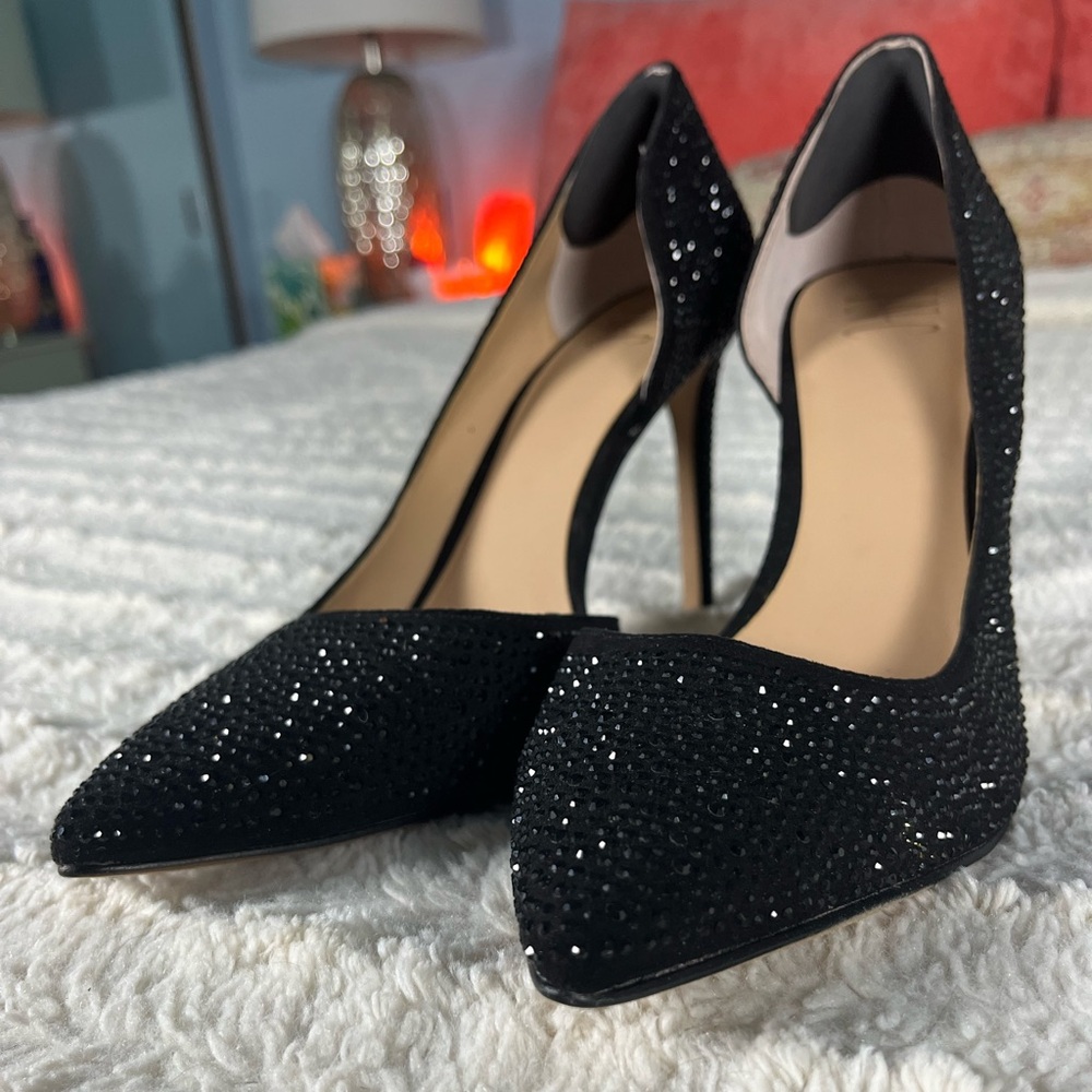 INC International Concepts Black Glitter Pointed-Toe Stiletto Heels - Picture 2 of 8